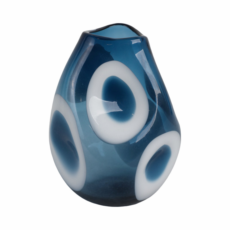 Curvy Polka Dot Glass Vase, Blue/White, 11" H x 8" W x 8" D