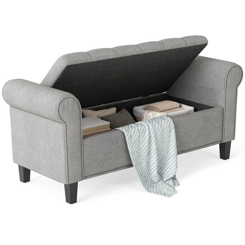 Repose-pieds 50 po, banc de chambre avec pieds en bois gris clair, Gris