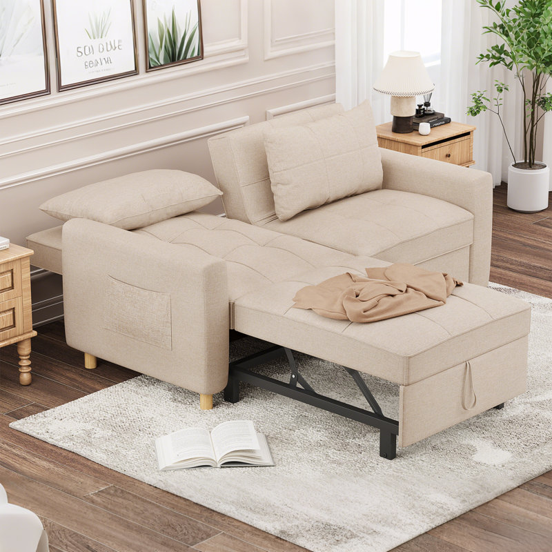2 Seater Linen Sofa Bed, Beige