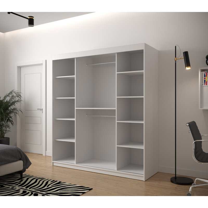 Aroldo 2 Door Manufactured Wood Wardrobe, 200cm H x 180cm W x 62cm D, White