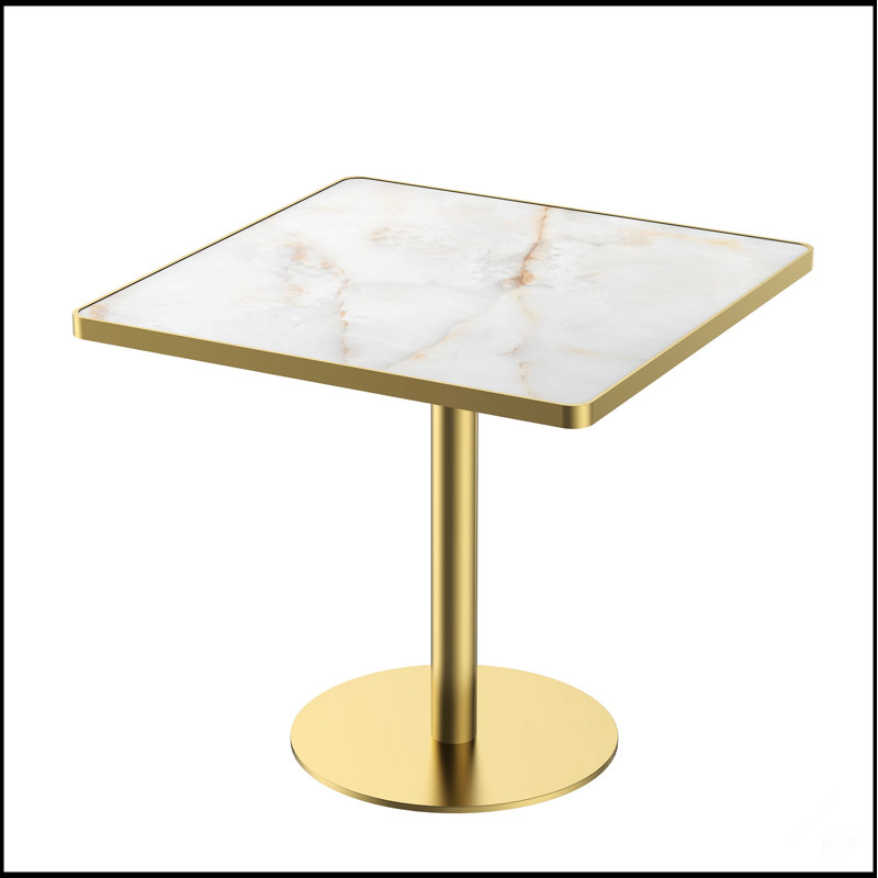 Table de salle à manger carrée moderne de 31,5 pouces avec plateau en faux marbre, assemblage facile et structure en métal robuste pour les espaces compacts