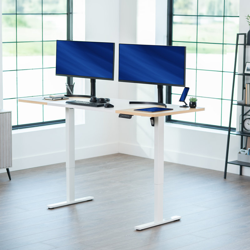 Bureau debout électrique Vivo, L 70,9 po, Blanc / bois clair, Blanc