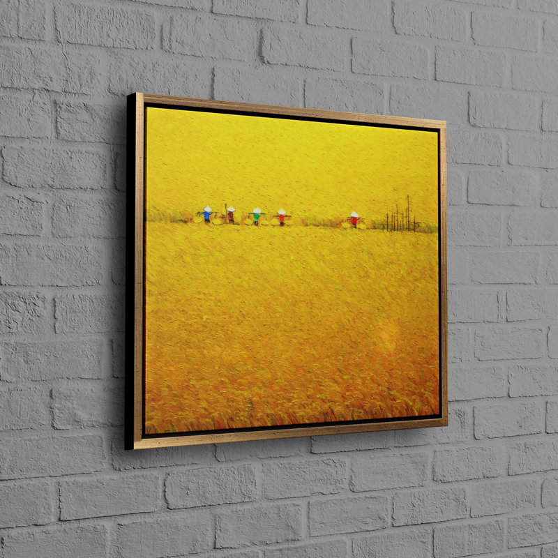 Yellow Rice Paddy Field Reproduction Artwork on Modern 3D Canvas Perfect for Christmas Decor and Gifts, 18" H x 18" W, Gold