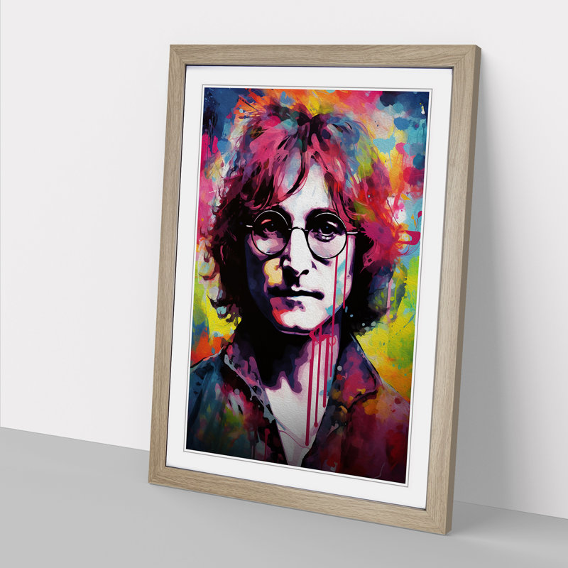 John Lennon Abstract - Single Picture Frame Print on Wood, Oak Framed, 46cm H x 34cm W x 2cm D