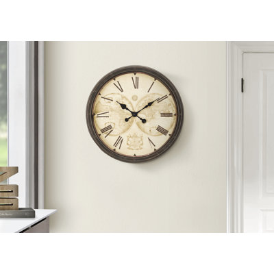 Clocks, 20" Round, Wall Clock, Antique Brown, Transitional