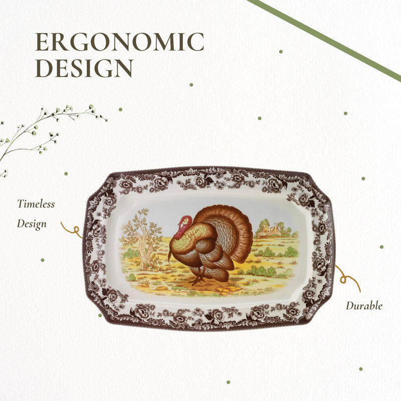 Spode Woodland Rectangular Platter - Turkey Brown/White