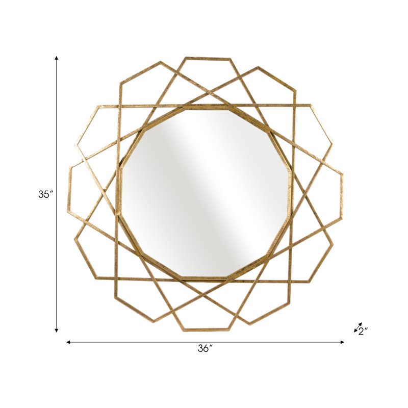 Hesiodos Modern Round Mirror with Geometric Layered Iron Frame, Metal and Glass Wall Decor Accent for Contemporary Interiors