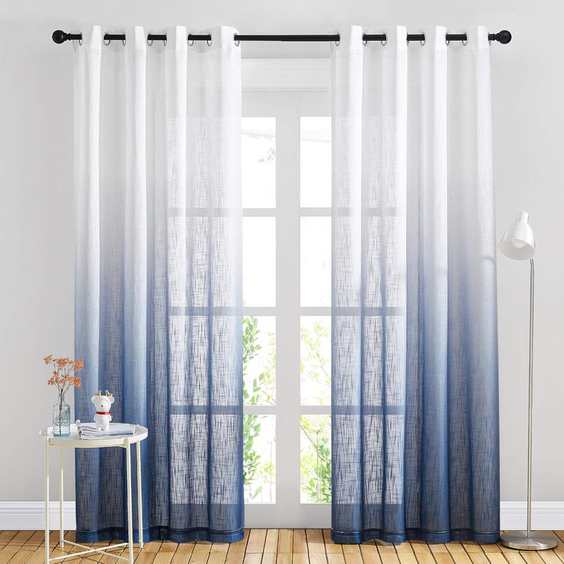 NICETOWN Ombre Sheer Curtains for Windows, Grommet Decorative Sheer Linen Curtains Semitransparent with Light Filtering for Bedroom/Living Room, 2 Panels