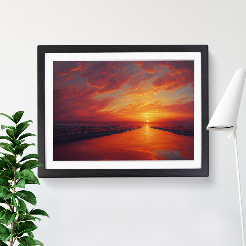 Refined Sunset Seascape - Single Picture Frame Painting, Black Framed, 46cm H x 64cm W x 2cm D