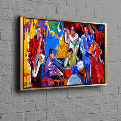 Stylish Abstract Jazz Music Themed Cotton Canvas Print with Musical Instruments Design Perfect for Themed Music Room Decorations