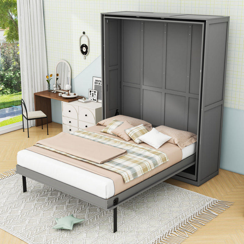 Lit escamotable avec tablettes de rangement Murphy, Gris