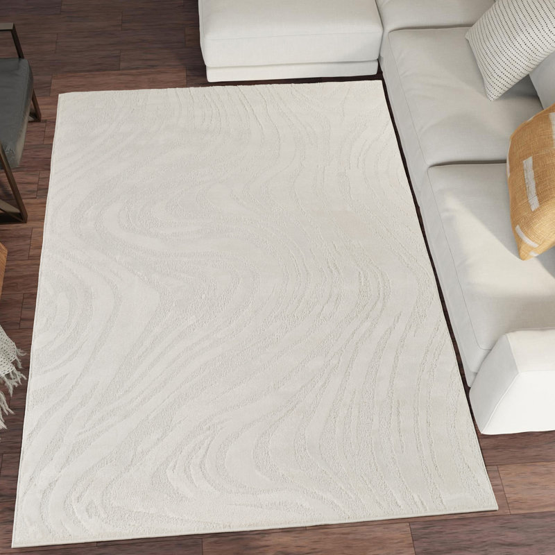 Hamilton Modern Metallic Sheen Area Rug - Polypropylene Weaving - Jute Backing - Marble Inspired Design Rugs, Cream