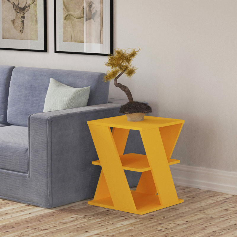 Table de bout avec tablette de rangement Cateline, Moutarde