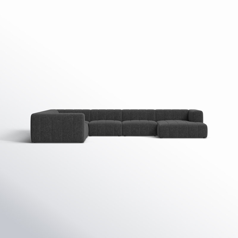 Langham Channeled 6 - Piece Sectional, Left Hand Facing, 28" H x 157" W x 129" D, Fayette Cloud Polyester Blend