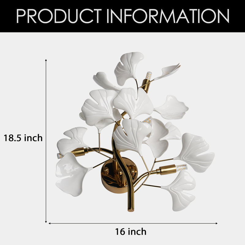 4-Light Modern Gold Ginkgo Biloba Wall Sconce