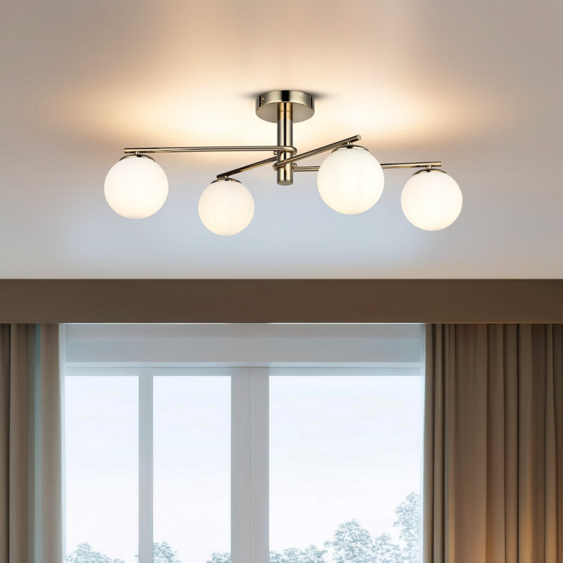 Élégant lustre doré, structure en métal, 15 x 15 x 1,2 pouces | Capuchon en verre, hauteur totale: 12,6 pouces | 4 x douilles E27 (40 W maximum, ampoule non incluse) | Parfait pour le salon et la salle à manger, design élégant et durable
