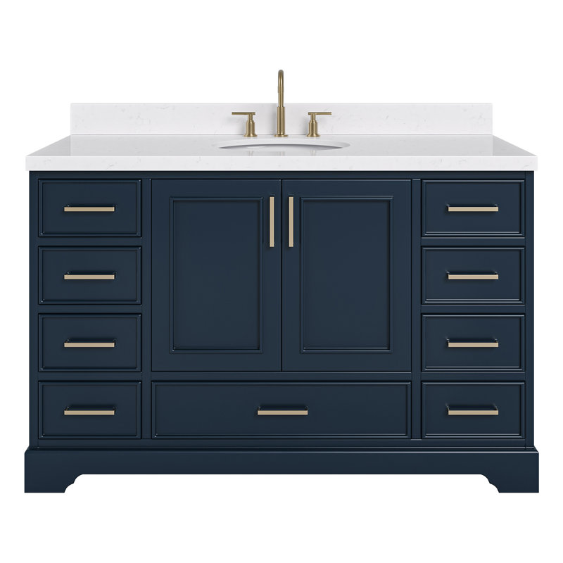 54.25'' Single Bathroom Vanity with Carrara Quartz Top, Midnight Blue