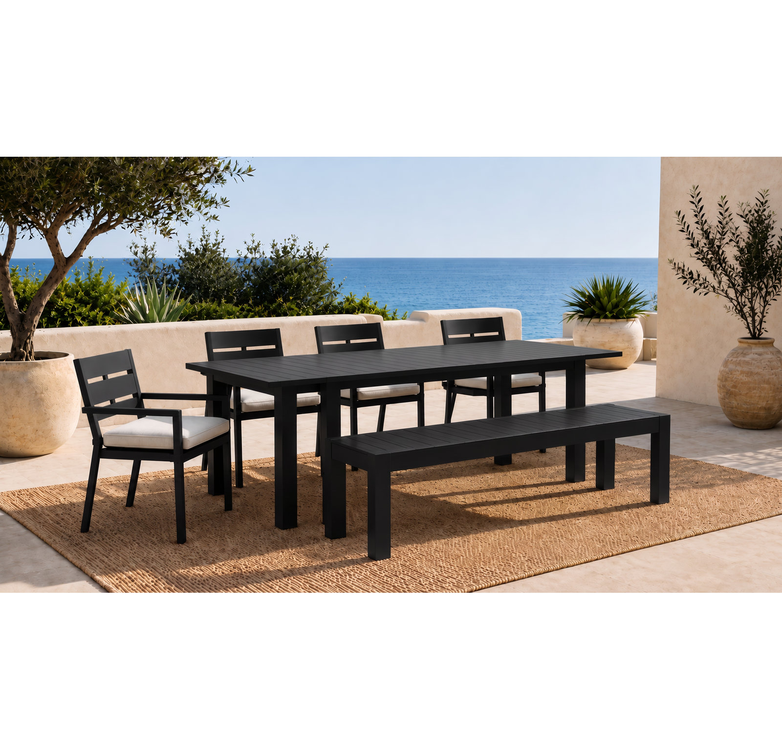 Vivant Stackable Sunbrella® Patio Armchair, Black, Canvas Natural Sunbrella® Canvas