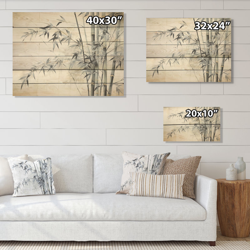 Bambou sauvage noir et blanc - Art mural en bois de bambou sur bois de pin naturel, H 30 po x l 40 po