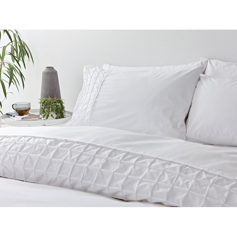 Origami 200 TC Duvet Cover Set, Kingsize Duvet Cover + 2 Standard Pillowcases, White