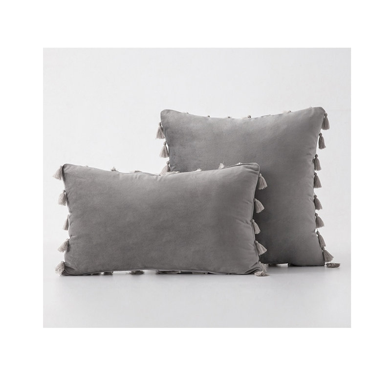 Coussin en velours, Gris, Polyester, H 14 po x l 20 po
