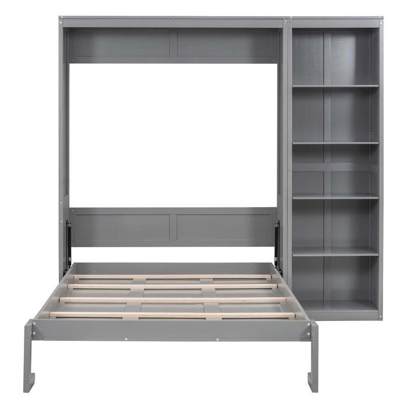Lit escamotable avec bibliothèque convertible Murphy, Gris, Double