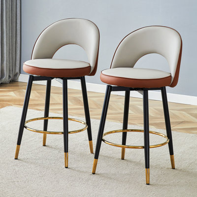 Ensemble de 2 chaises de bar rembourrées pivotantes à 360 ° avec design ergonomique et pieds en métal robustes pour de multiples occasions