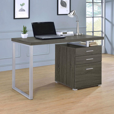 Bureau réversible à 3 tiroirs gris patiné