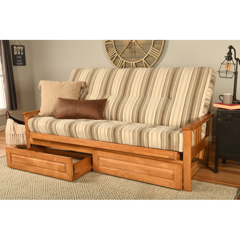 Le cadre de futon double Stratford comprend des tiroirs de rangement et un matelas, Innerspring, Polyester gris de Parme