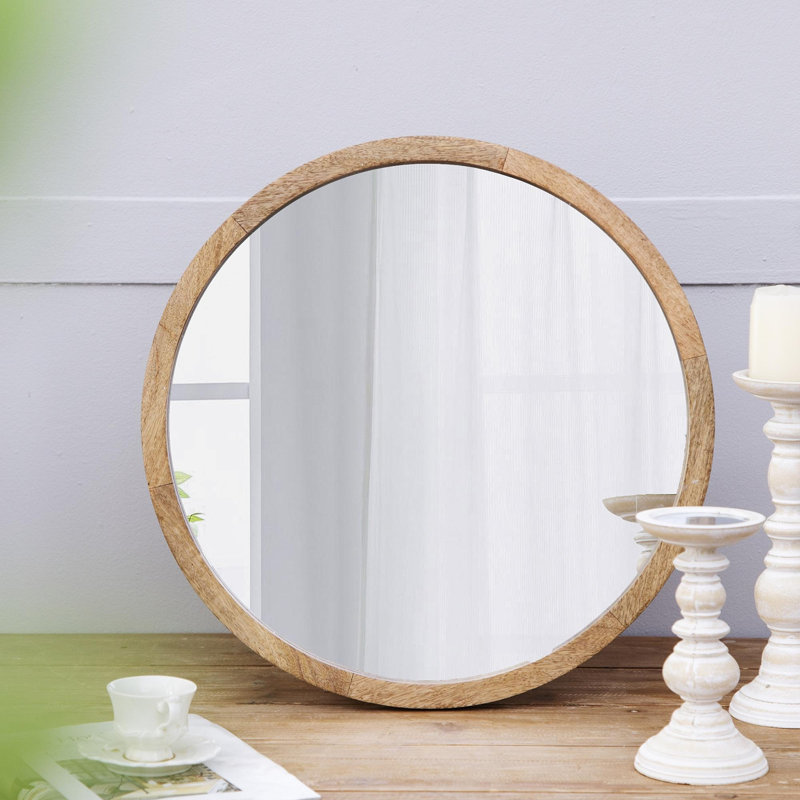 Miroir mural circulaire avec cadre en bois, Brun