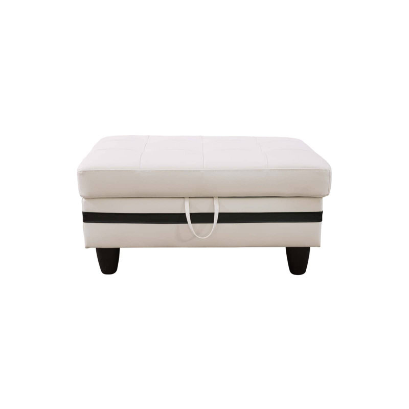 Semi PU Synthetic Leather Storage Ottoman, White