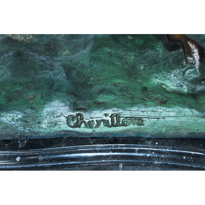 Statue de chevaux de course en bronze sur base de marbre 47 po x 20 po x H 17 po