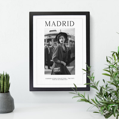 Fashion Travel Poster Woman Madrid Spain - Single Picture Frame Print on Wood