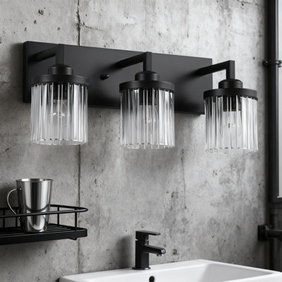 Luminaire de meuble-lavabo moderne avec abat-jour en cristal, luminaire de salle de bain industriel noir à 3 lumières pour miroir, chambre à coucher et salon