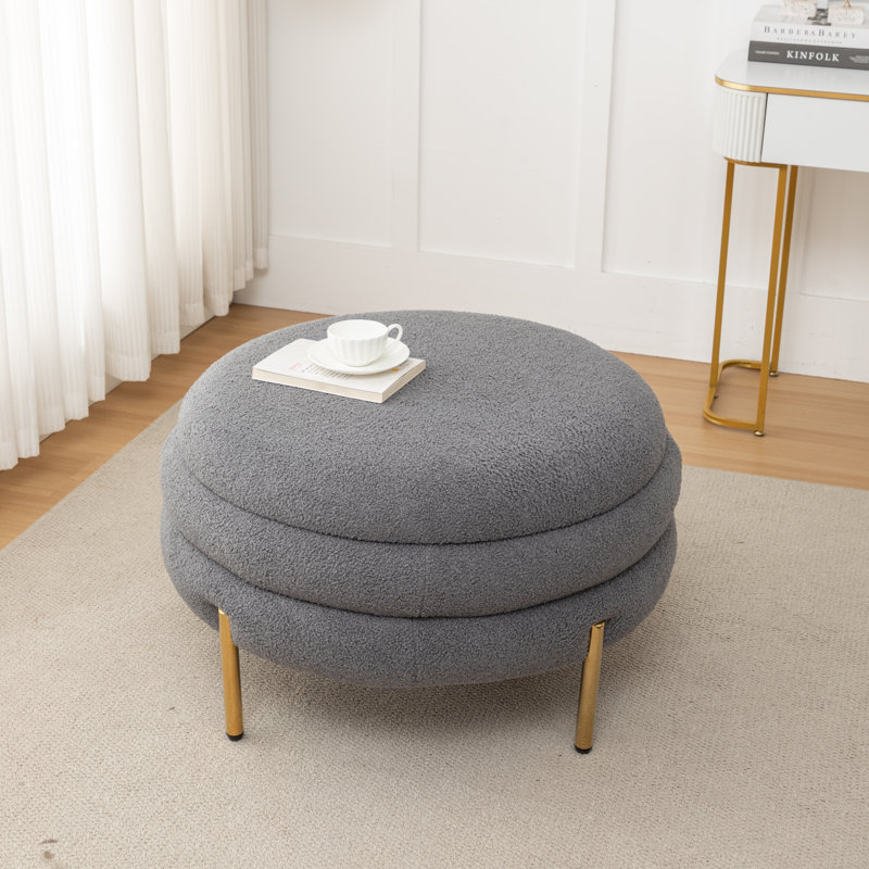 Repose-pieds rond avec rangement Lytham, Mélange de polyester gris