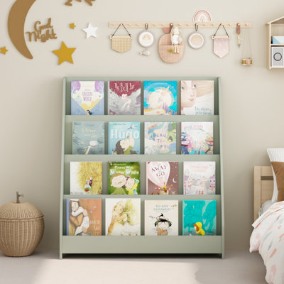Bibliothèque pour enfants à 4 niveaux, tablettes pour livres pour tout-petits, aide à garder les chambres à coucher, les salles de jeux et les salles de classe organisées, panneau de fibres à densité moyenne