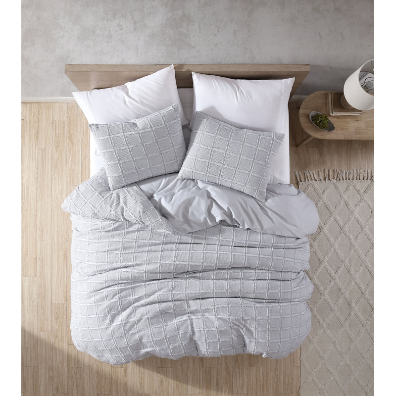 Ensemble d'édredon 100% coton ivoire / gris 3 pièces Jadan Collection, Grand édredon + 2 taies décoratives standard