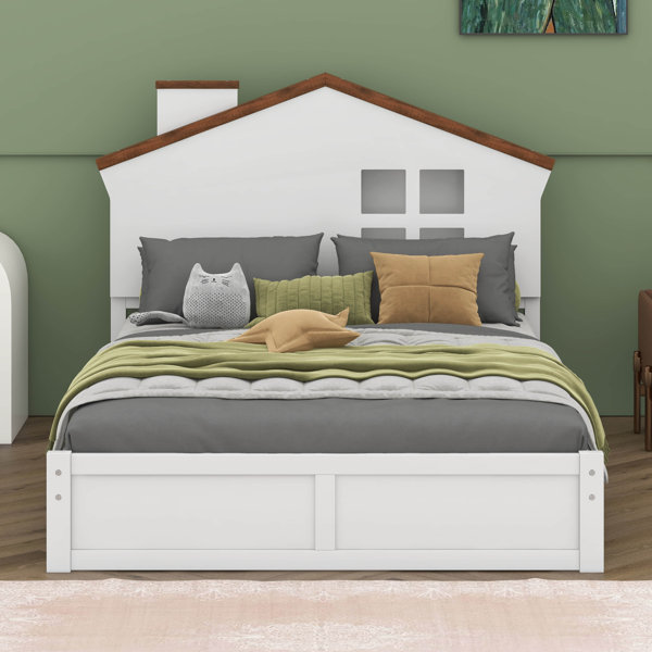 Gracie Oaks Twin Size Wood Platform Bed With House-Shaped Headboard And ...