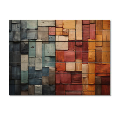 Forêt rouge, collage de bois I sur bois