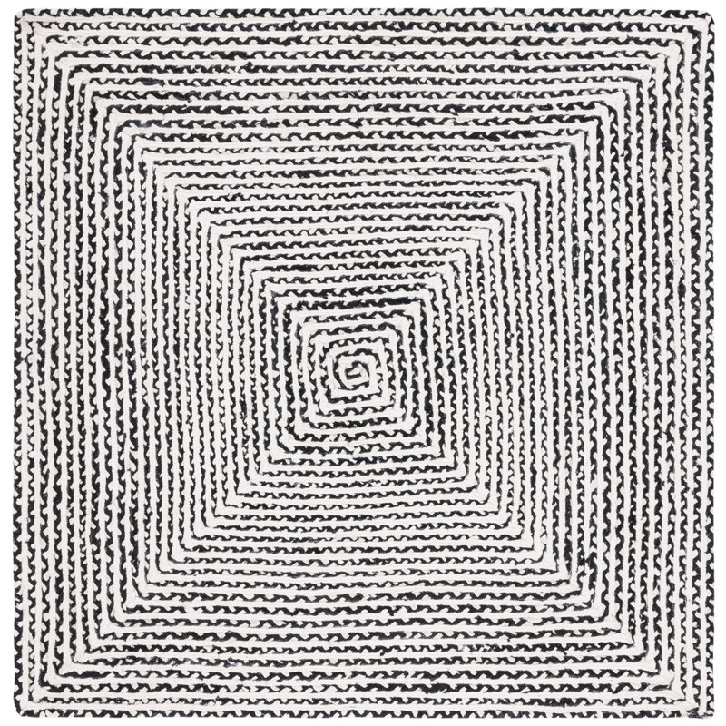 Tapis tressé 260 en noir / ivoire, Carré 6 pi