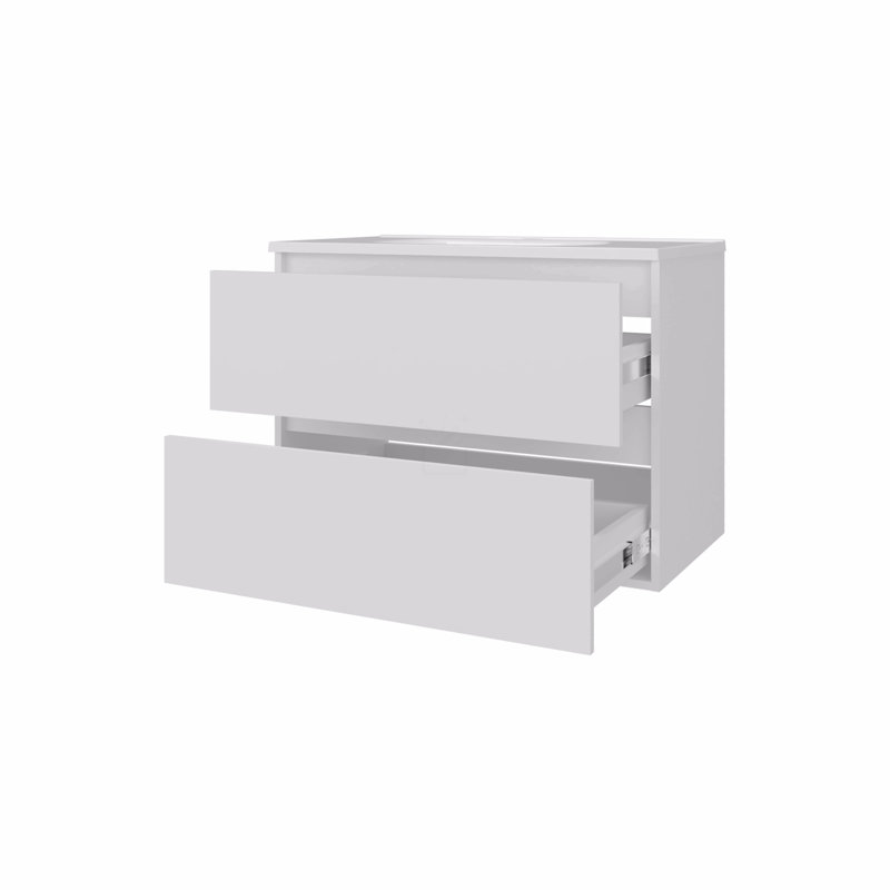 Meuble-lavabo flottant avec deux tiroirs et lavabo, Blanc