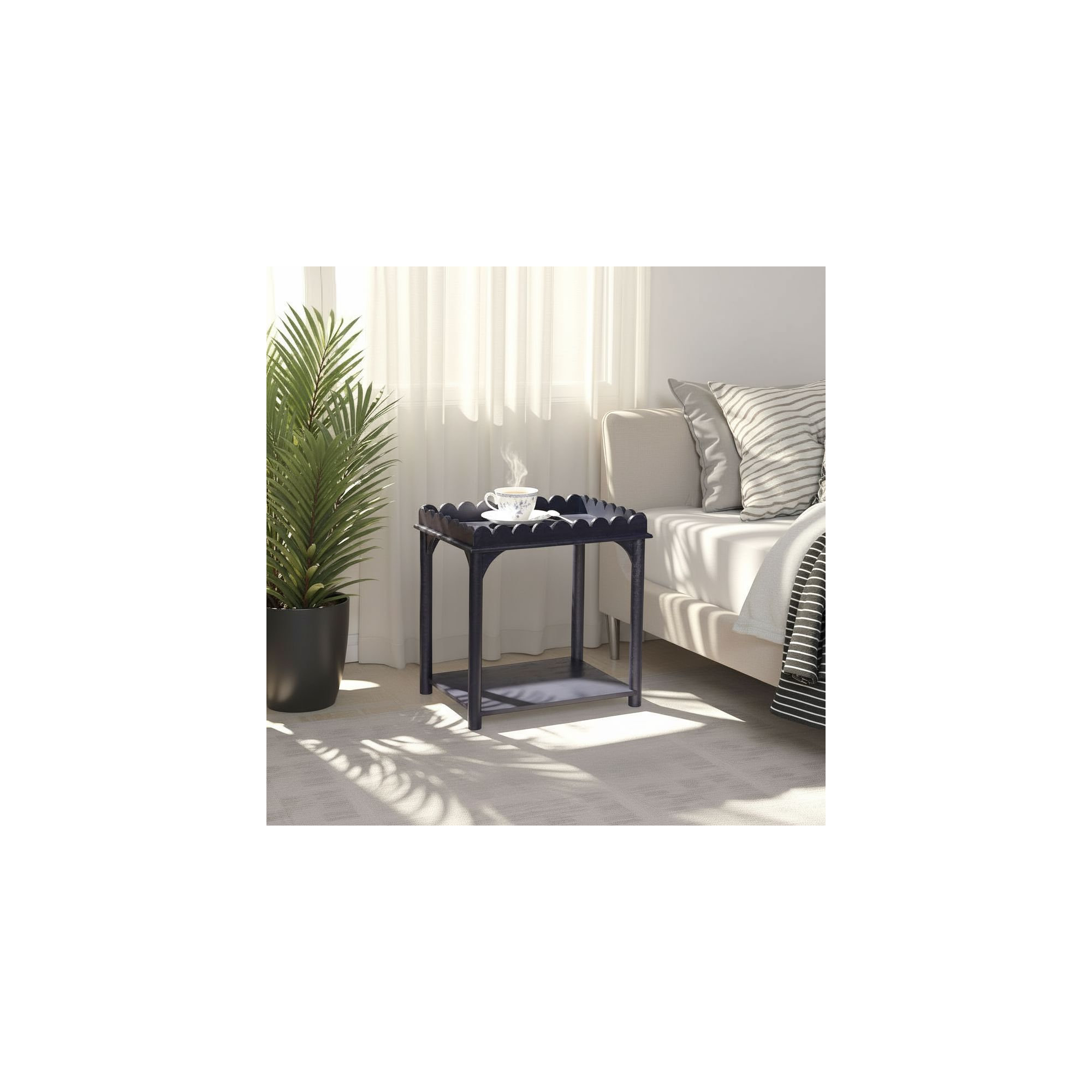 Madeline Scalloped Rectangle Side Table, Navy Blue