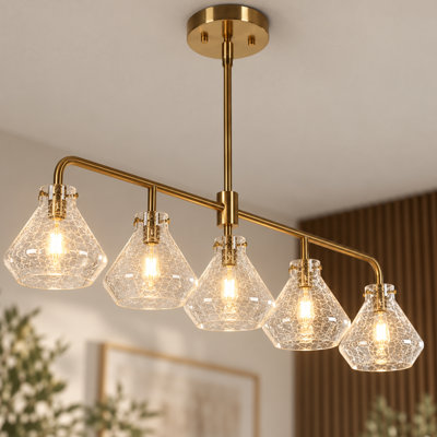 5-Light 43.3" Width Dimmable Linear Crackle Glass Kitchen Island Light