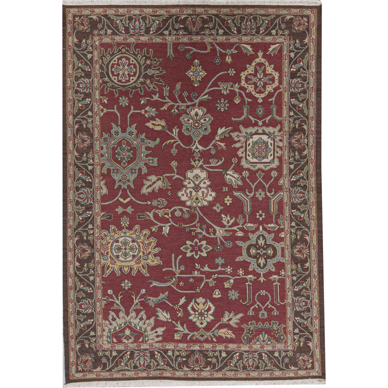 Tapis rouille et aubergine de haute qualité noué à la main