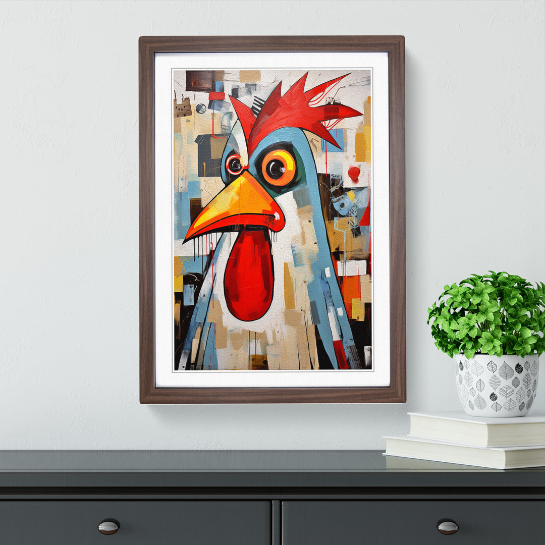 Chicken Cubism - Single Picture Frame Print on Wood