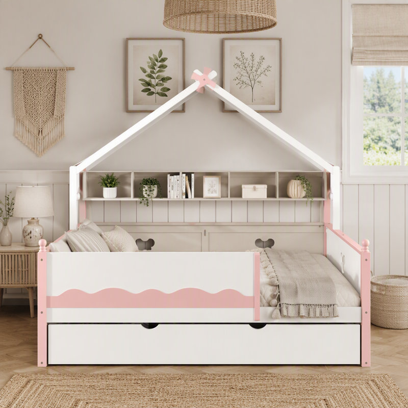 Lit de jour avec bibliothèque, White+Pink