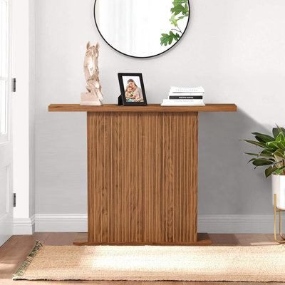 41.3'' Long Console Table, Fluted Wooden Sofa Table Behind The Couch, Mid Century Entryway Table