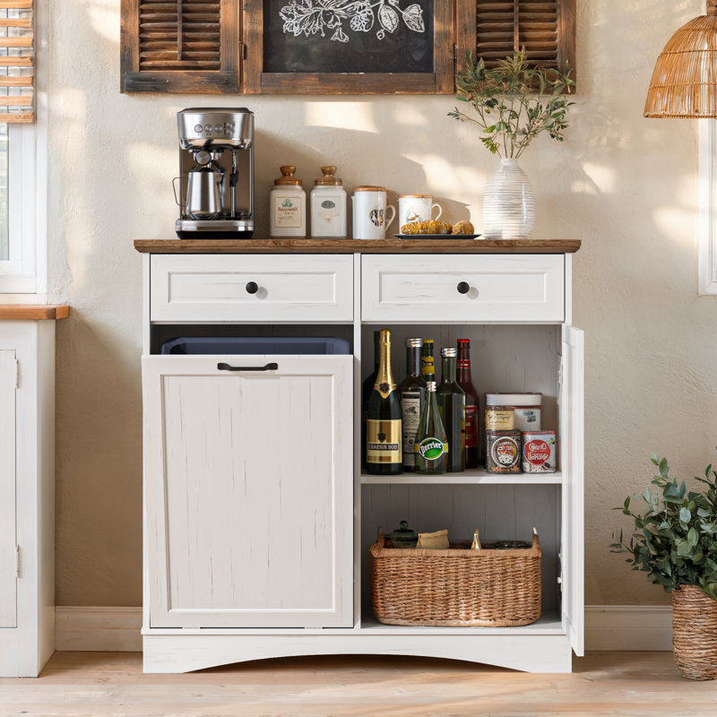 Îlot de cuisine avec rangement pour poubelle, Blanc