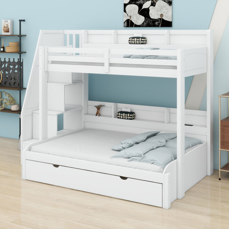 Bunk Bed With Storage Staircase, Trundle, White