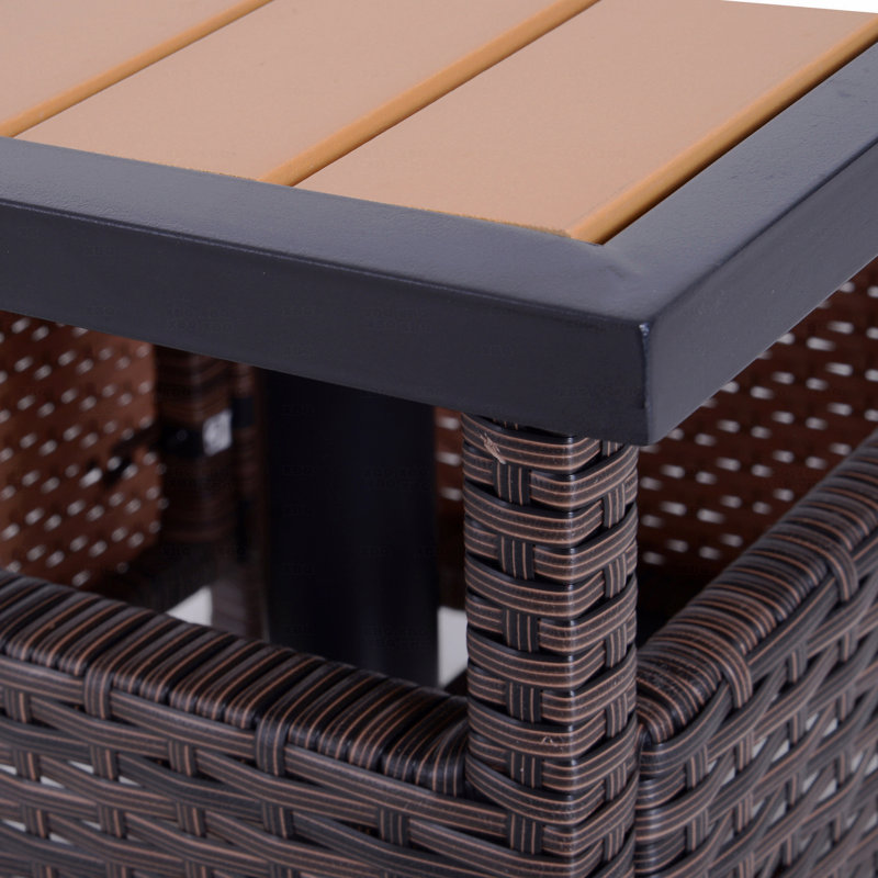 Table d'appoint en osier de rotin avec structure en acier, trou d'insertion de parasol, sac de sable